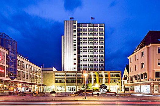 新市政厅,黄昏,上弗兰科尼亚,巴伐利亚,德国,欧洲