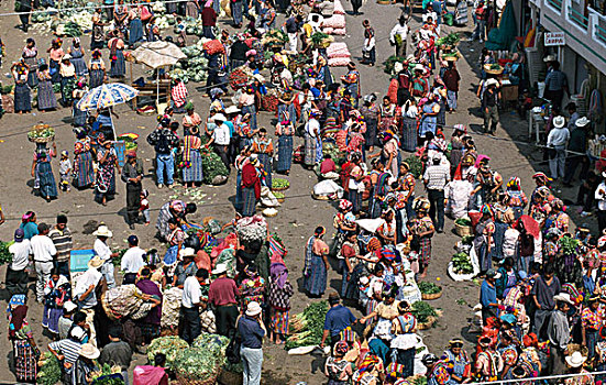 俯拍,多人,街边市场,危地马拉