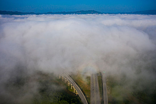 广西梧州,云雾飘渺互通立交美如画