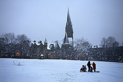 苏格兰,城市,爱丁堡,人,走,暴风雪