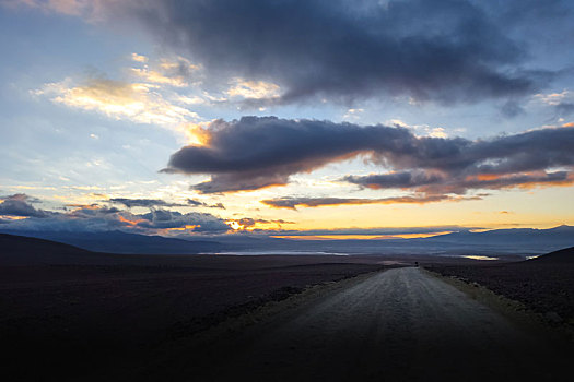日落,高原,山,道路,玻利维亚