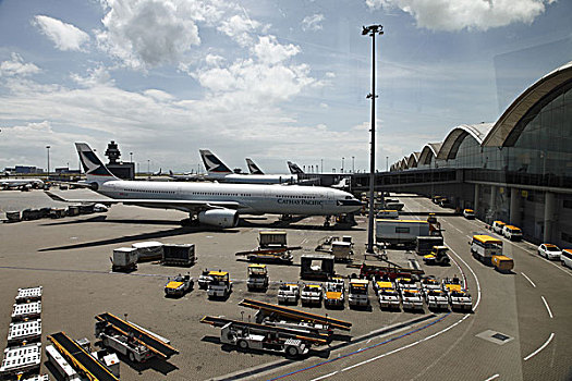 中国,香港国际机场,太平洋,空中客车,停靠,航站楼