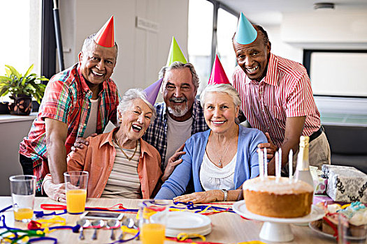 头像,老人,人,穿,派对帽,庆贺,生日,愉悦,养老院
