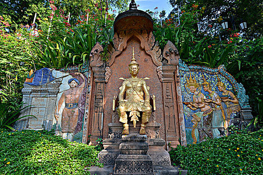 浅浮雕,雕塑,国王,山,寺院,金边,柬埔寨,亚洲
