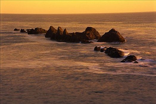 日落,上方,石头,水,俄勒冈海岸,俄勒冈,美国