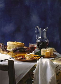 法国,桌面,香肠,面包,奶酪,葡萄酒