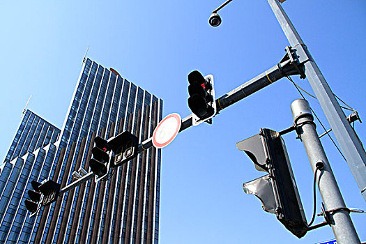 信号灯,城市,摩天大楼