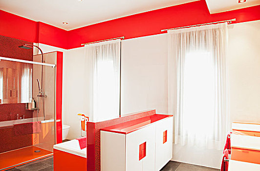 红色,白色,奢华,现代,卫生间