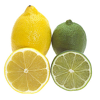 黄色,柠檬,柑橘,绿色,白色背景