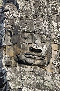 巨大,脸,菩萨,凿,石头,巴扬寺,吴哥窟,世界遗产,收获,柬埔寨,亚洲