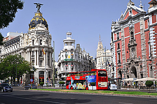 城市建筑,格兰大道,街道,马德里,西班牙
