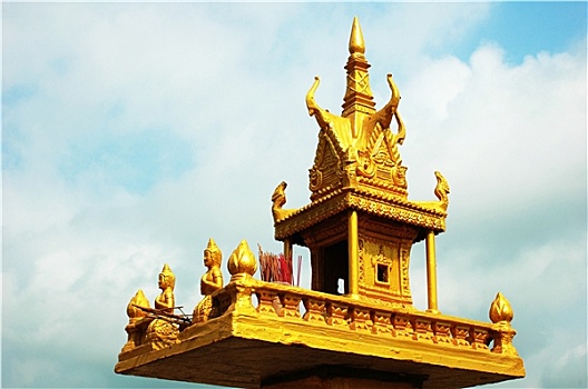 金色,神祠,天空,柬埔寨