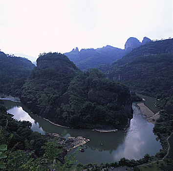 福建,武夷山,云,蓝天,山峰,水