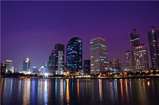 曼谷,城市,夜景,反射