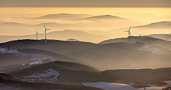 风轮机,高度,藻厄兰,北方,丘陵地貌,北莱茵威斯特伐利亚,德国