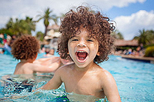 可爱,男孩,玩,游泳池,兄弟,佛罗里达,美国