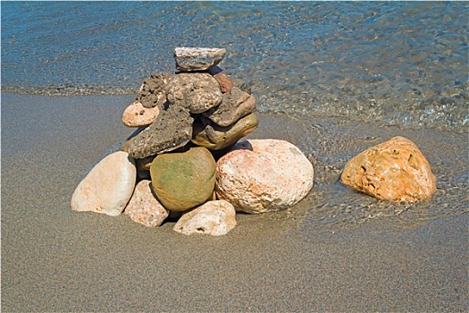 小,海洋,石头,海岸,遮盖,波浪