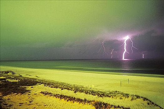 闪电,上方,海洋,雷暴,夜晚,天气,佛罗里达,美国,北美