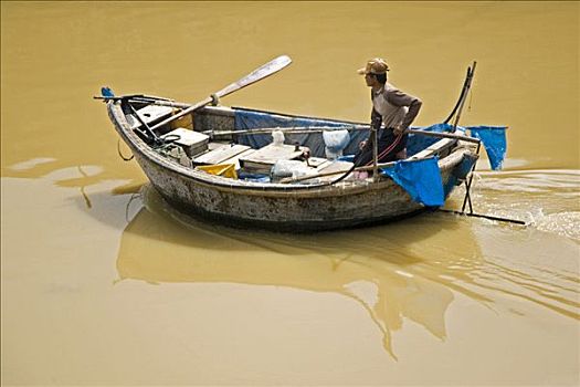 捕鱼者,红河,越南,亚洲