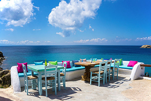地点,酒吧,餐馆,天堂海滩,米克诺斯岛,基克拉迪群岛,爱琴海,希腊,欧洲