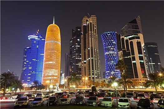 多哈,市区,夜晚,卡塔尔