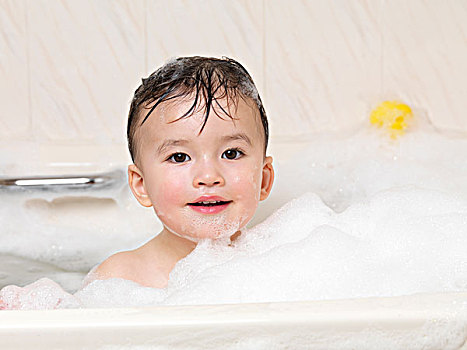 可爱,2岁,男婴,享受,气泡,沐浴
