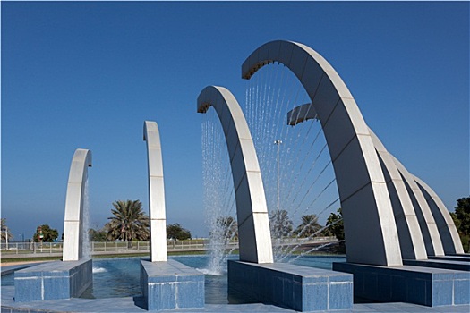 喷泉,滨海路,城市,阿布扎比,阿联酋