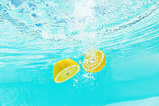 柠檬片,溅,水