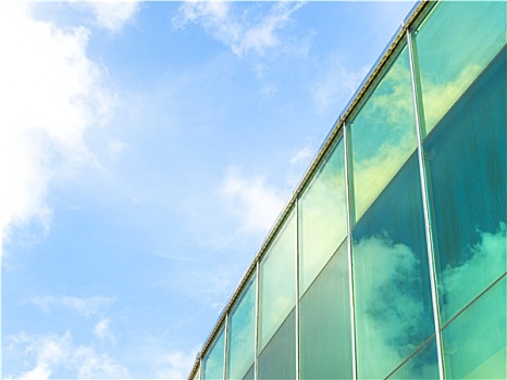 云,反射,玻璃墙,商务,建筑