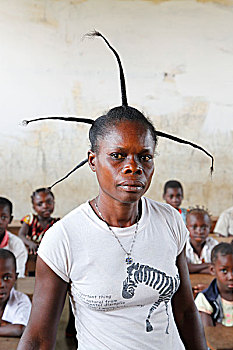 女人,辫子,教师,地区,省,刚果布拉柴维尔,非洲