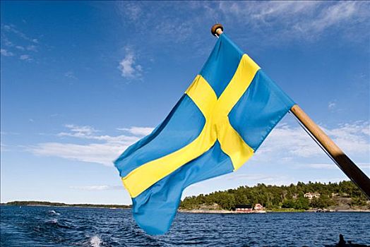 瑞典,旗帜,渡轮,斯德哥尔摩群岛