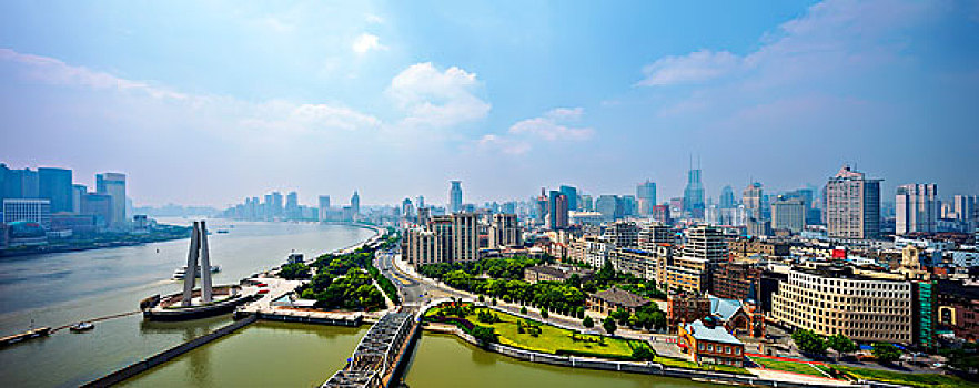 全景,俯拍,上海,河岸