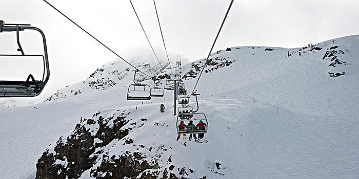 滑雪缆车,上方,积雪,山,惠斯勒,不列颠哥伦比亚省,加拿大