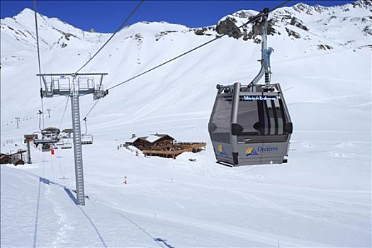 法国,上阿尔卑斯省,滑雪缆车