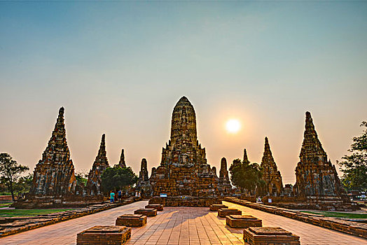 佛教寺庙,日落,寺院,大城府,泰国,亚洲