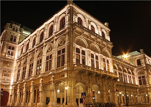 夜景照明,后面,建筑,维也纳,剧院