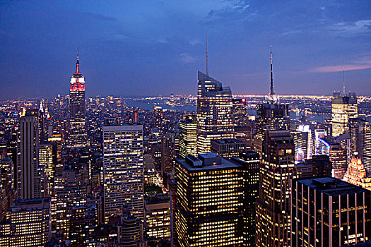 风景,上面,石头,观测,洛克菲勒,中心,晚间,建筑,纽约,美国