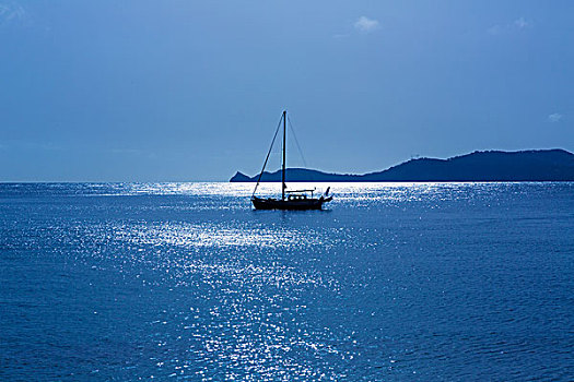 晨光,帆船,地中海,阿利坎特,西班牙