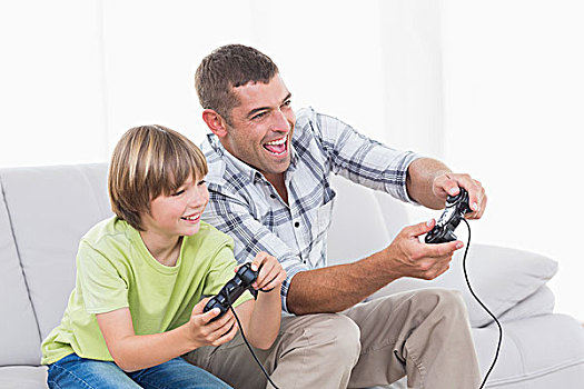 父子,玩,电子游戏