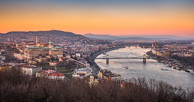 城市,布达佩斯,匈牙利,日落