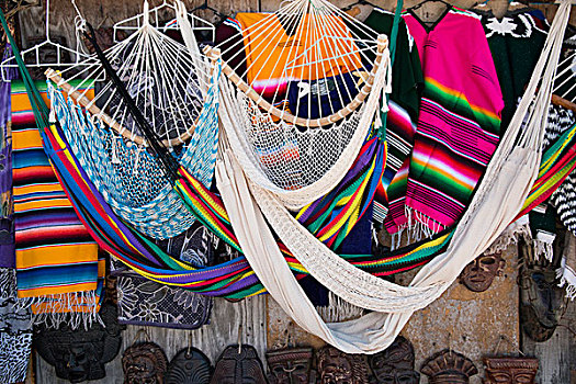 墨西哥,巴伊亚,海滩,城镇,吊床,鲜明,彩色,毯子
