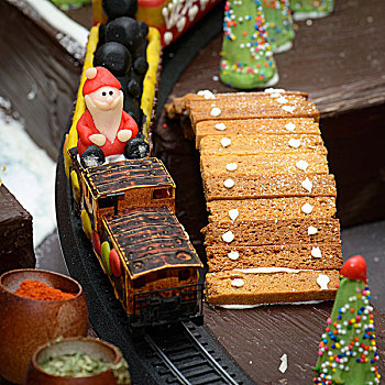 杏仁蛋白软糖,圣诞老人,姜饼,乡村,骑,列车