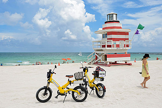 电,自行车,瞭望塔,码头,迈阿密,救助,塔,南海滩,佛罗里达,美国,北美
