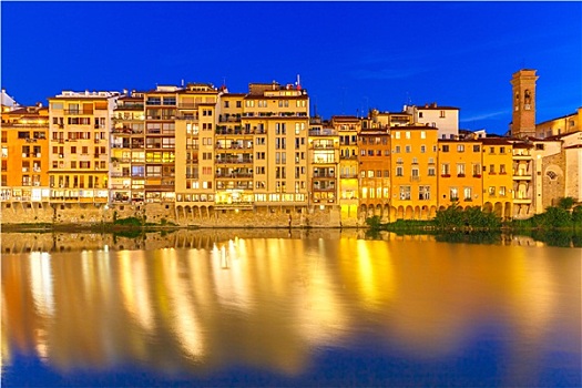 堤,阿尔诺河,夜晚,佛罗伦萨,意大利