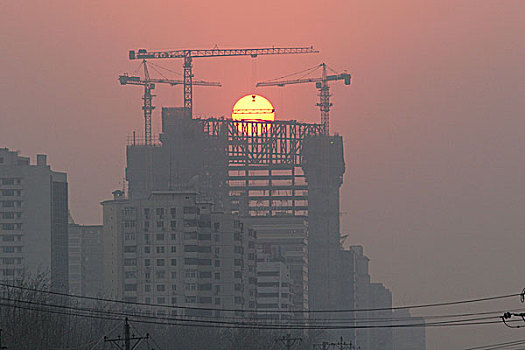 太阳,后面,起重机,建筑,新,广场,中心,北京