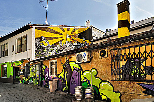 街道,涂鸦,靠近,入口,施瓦宾格,慕尼黑,巴伐利亚,德国,欧洲