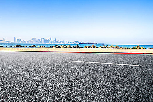 沥青,道路,靠近,海洋,城市,天际线,旧金山
