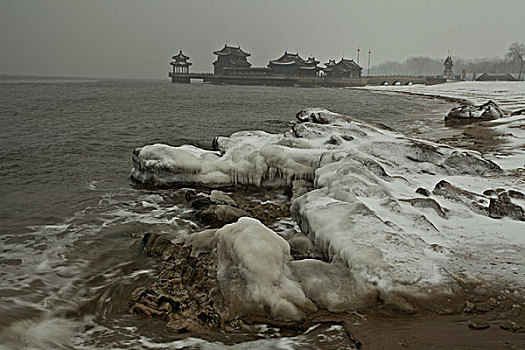 山海关,老龙头,大雪,雪后,海滨,建筑,长城,洁白,冬季,寒冷