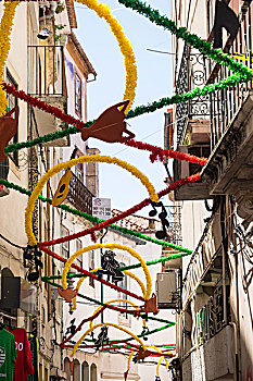 葡萄牙,可因布拉,彩色,彩带,装饰,狭窄,小巷,市区,街道