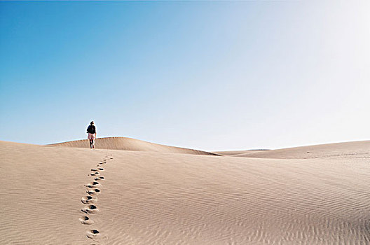 一个人,走,上方,沙丘,沙漠